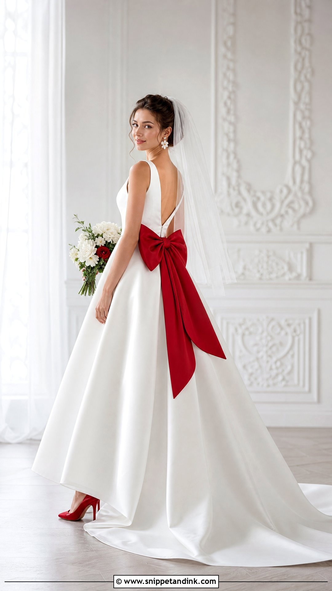 White Wedding Dress With Red Bow - Snippet and Ink - 25 Red and White Wedding Dress Ideas