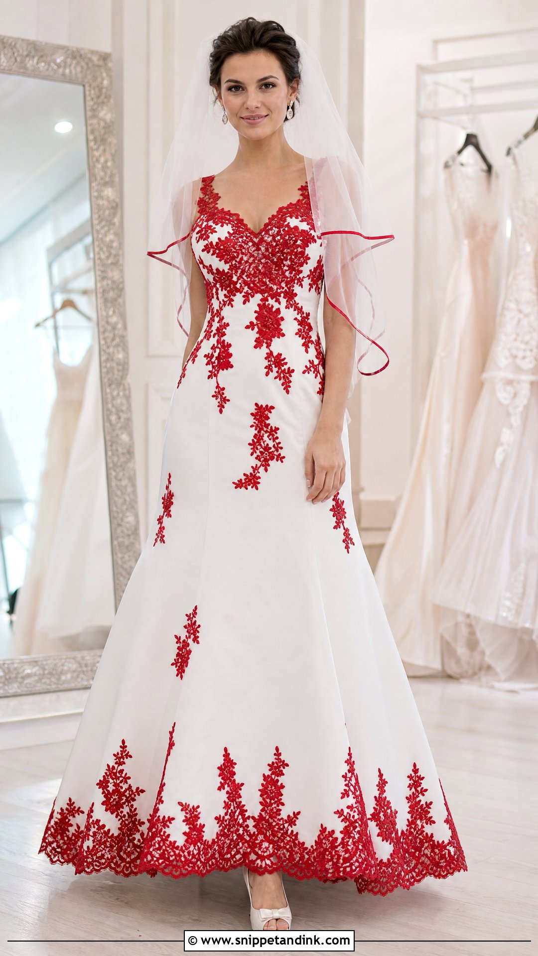 White Wedding Dress With Red Lace - Snippet and Ink - 25 Red and White Wedding Dress Ideas
