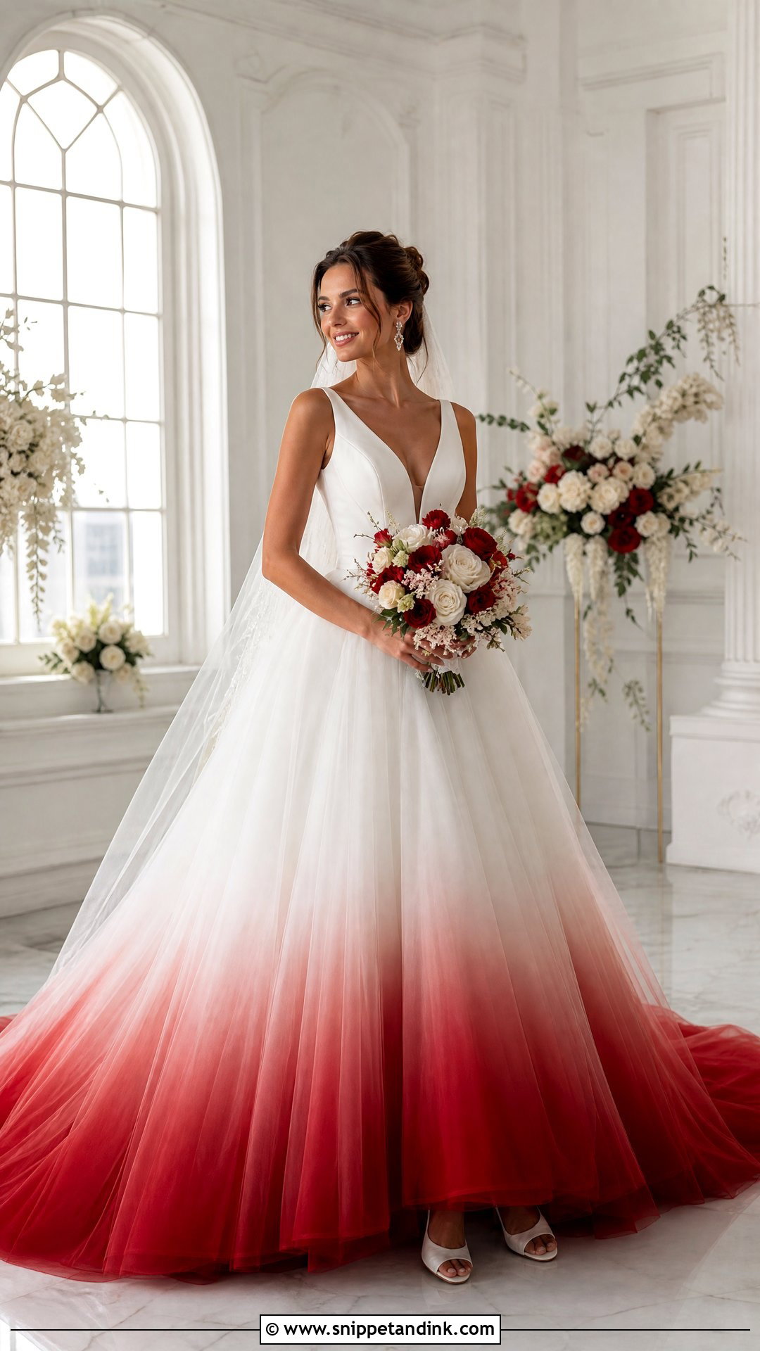 White Wedding Dress With Red Ombre Skirt - Snippet and Ink - 25 Red and White Wedding Dress Ideas