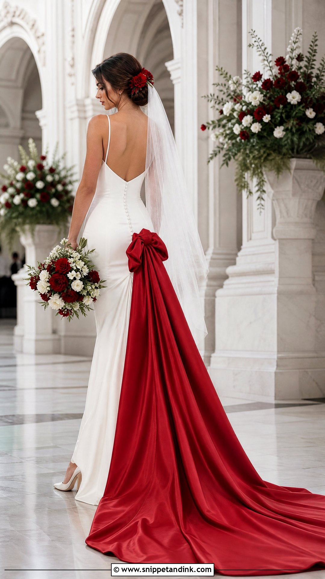White Wedding Dress With Red Train - Snippet and Ink - 25 Red and White Wedding Dress Ideas