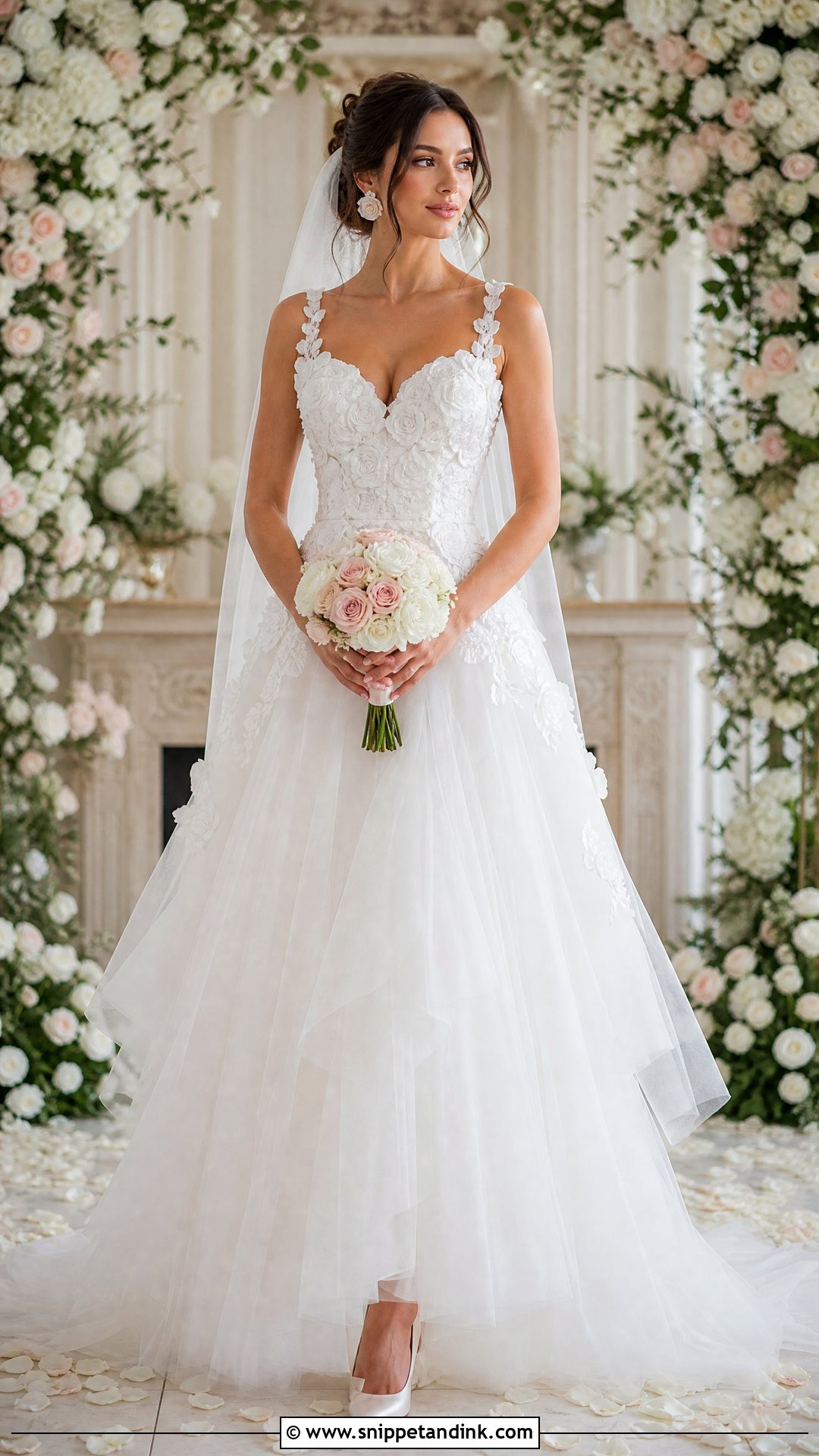 White Wedding Dress With Rose Appliques - Snippet and Ink - 20 White Wedding Dress with Flowers