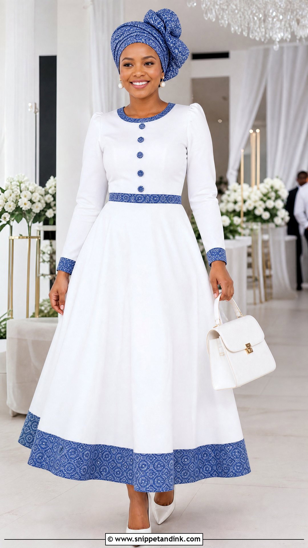 White Wedding Dress With Shweshwe Trim - Snippet and Ink - 20 Shweshwe Dresses South Africa Traditional Weddings