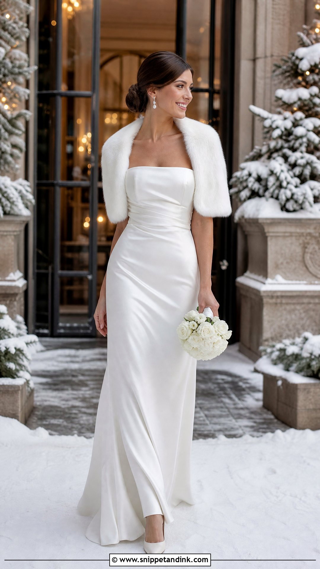 White Wedding Fur Stole With Strapless Gown - Snippet and Ink - 20 Wedding Fur Ideas