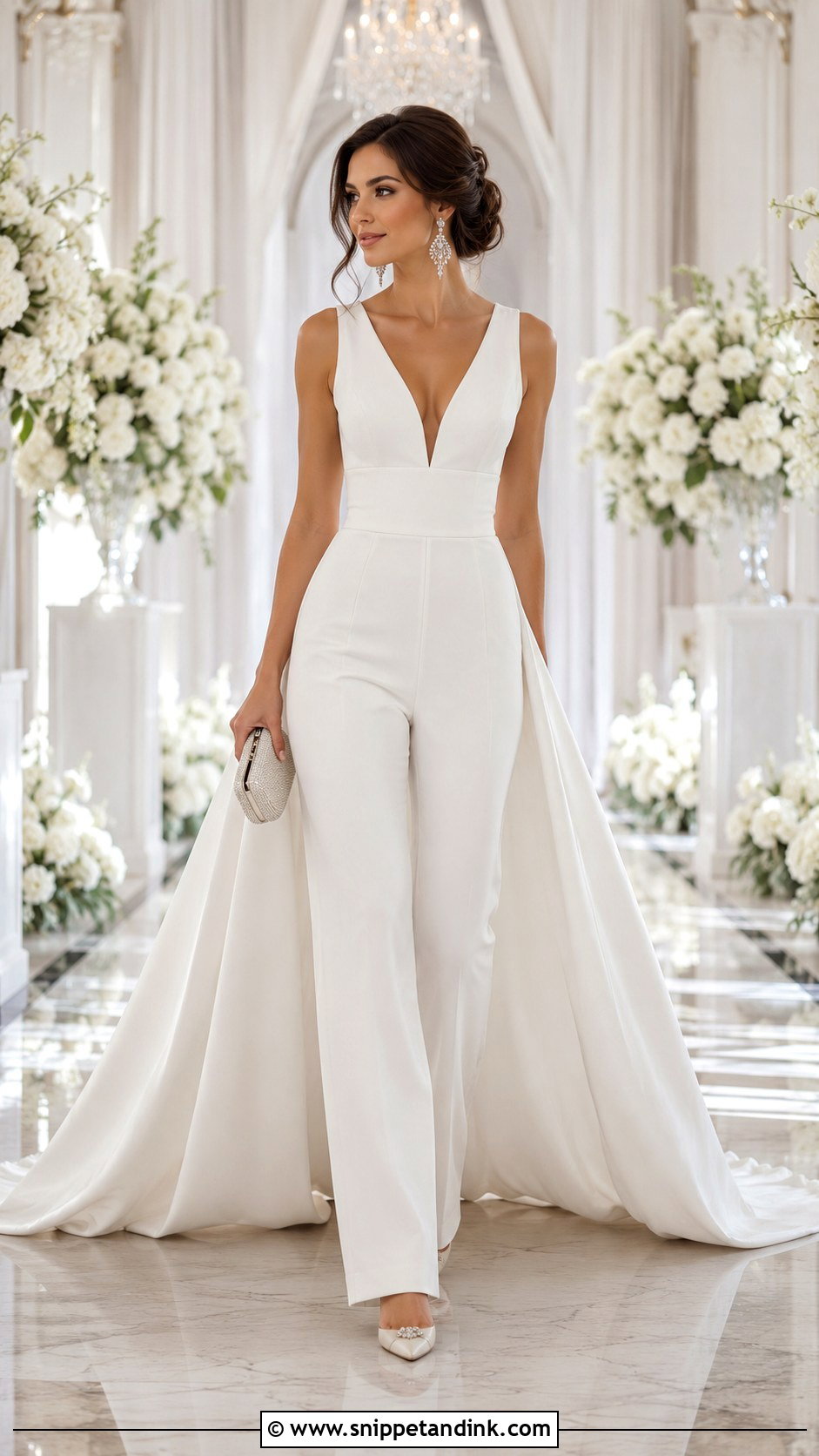 White Wedding Jumpsuit With Train - Snippet and Ink - 30 White Wedding Jumpsuit Ideas