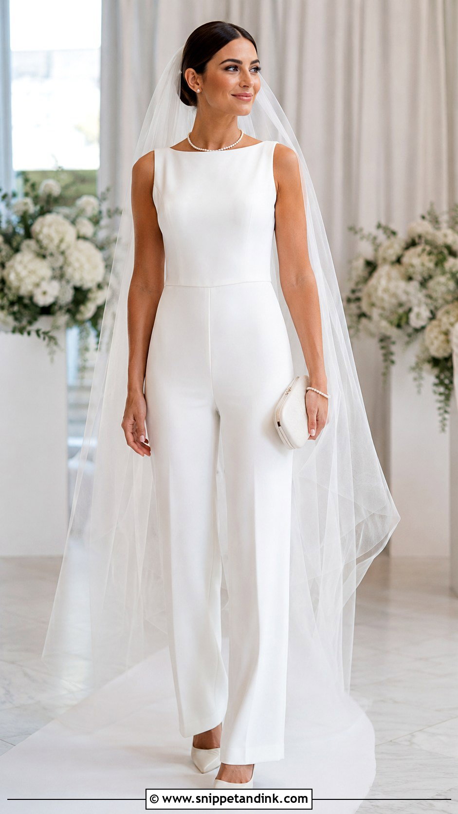 White Wedding Jumpsuit With Veil - Snippet and Ink - 30 White Wedding Jumpsuit Ideas