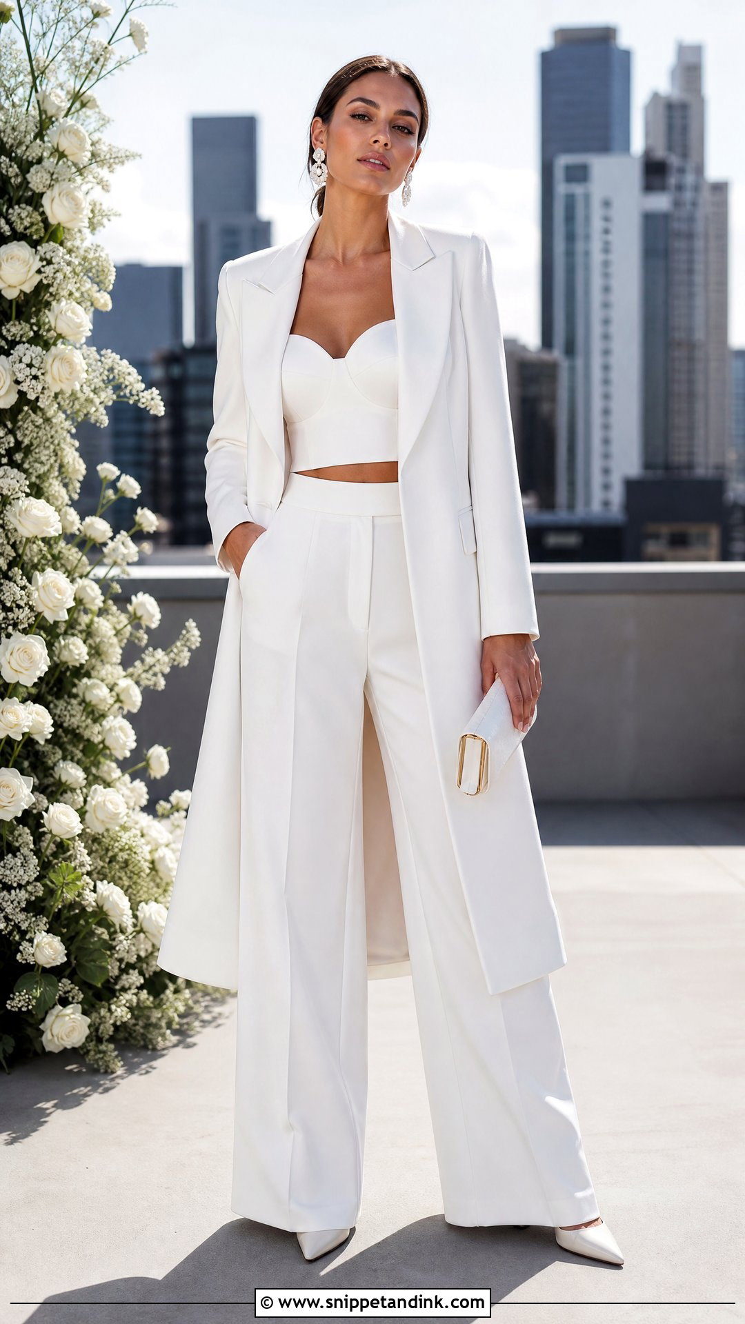 White Wedding Suit With Bralette Top - Snippet and Ink - 20 White Suit Wedding Women Ideas