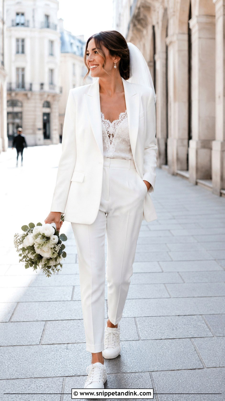 White Wedding Suit With Bridal Sneakers - Snippet and Ink - 30 White Wedding Suit Ideas