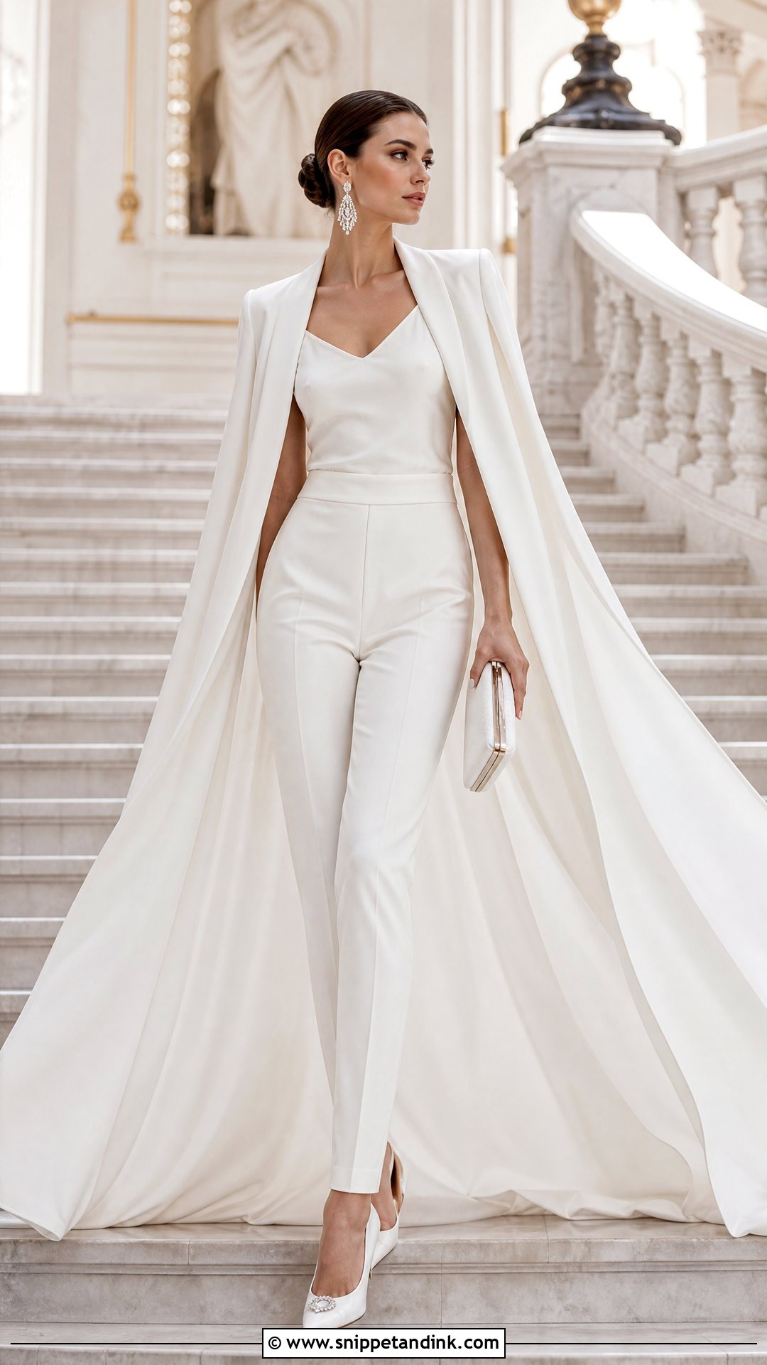 White Wedding Suit With Cape Blazer - Snippet and Ink - 20 White Suit Wedding Women Ideas