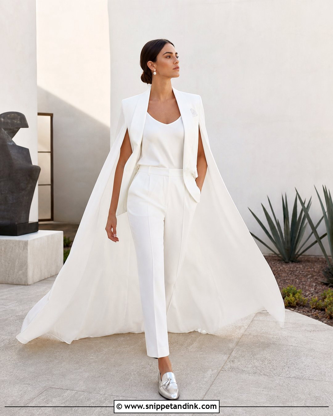 White Wedding Suit With Cape - Snippet and Ink - 20 Dapper Bride Ideas