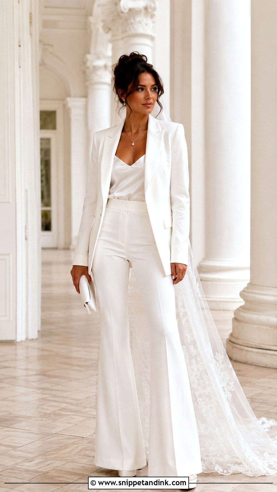 White Wedding Suit With Flared Pants - Snippet and Ink - 30 White Wedding Suit Ideas