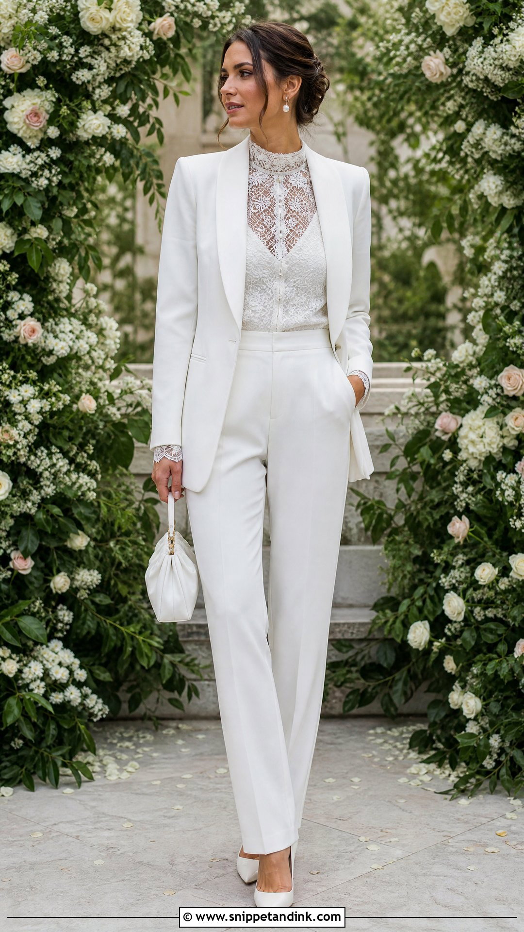 White Wedding Suit With Lace Top - Snippet and Ink - 20 White Suit Wedding Women Ideas