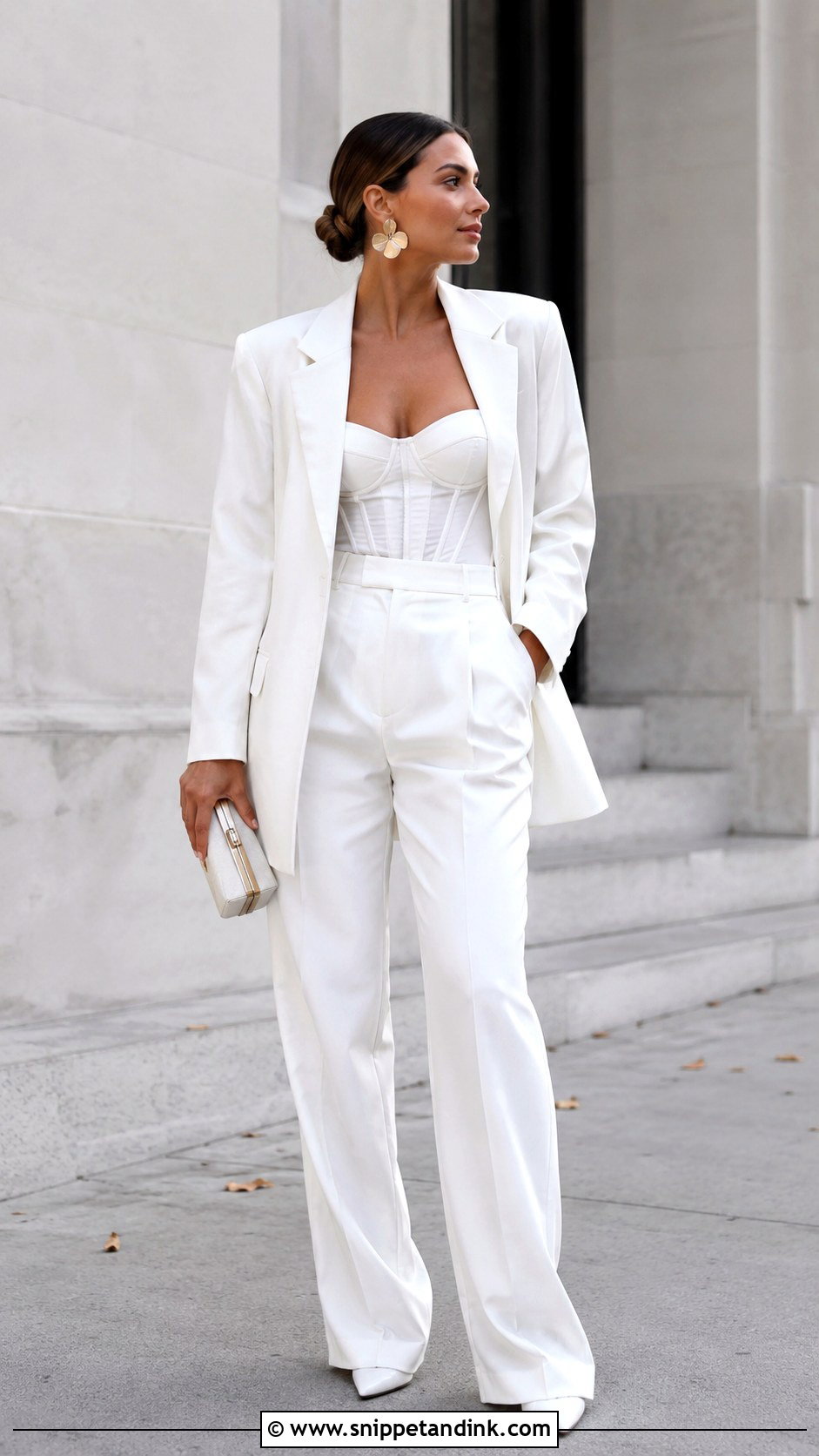 White Wedding Suit With Oversized Blazer - Snippet and Ink - 30 White Wedding Suit Ideas