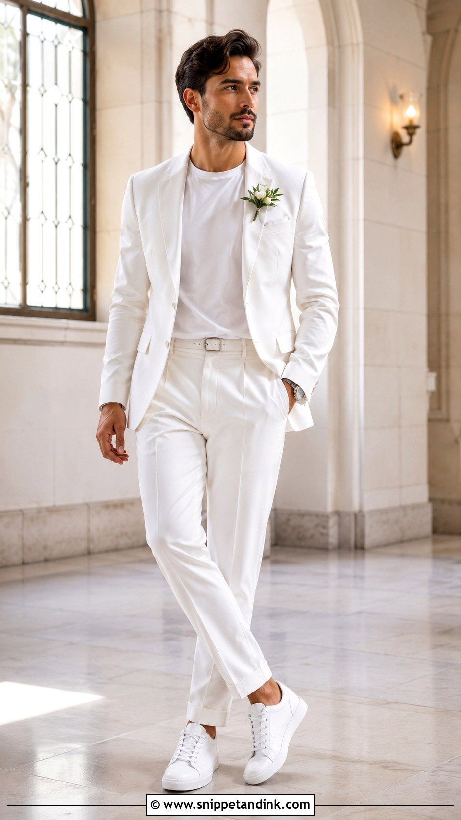 White Wedding Suit With Sneakers - Snippet and Ink - 20 Masc Wedding Dress Ideas
