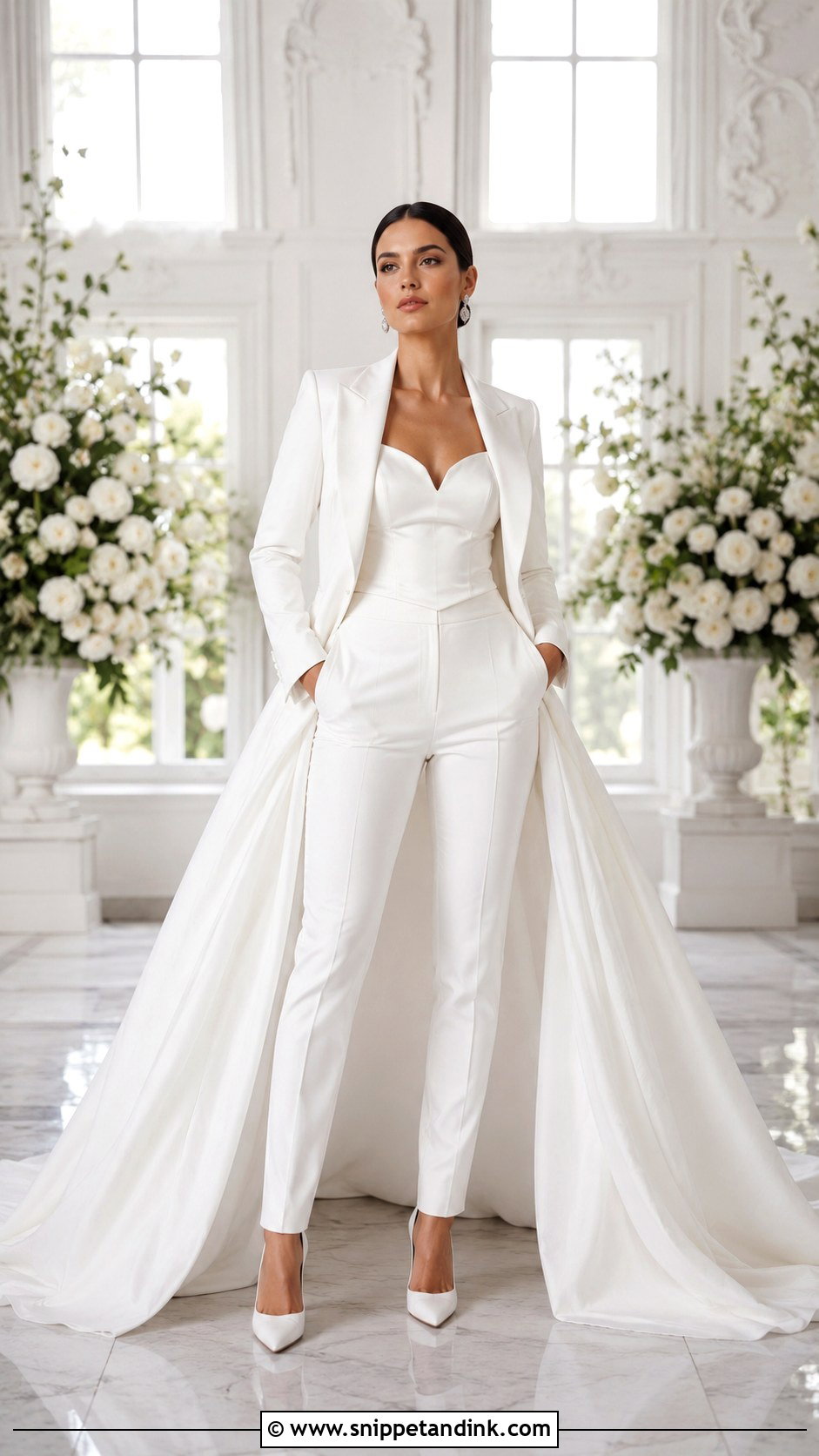 White Wedding Suit With Train - Snippet and Ink - 30 White Wedding Suit Ideas