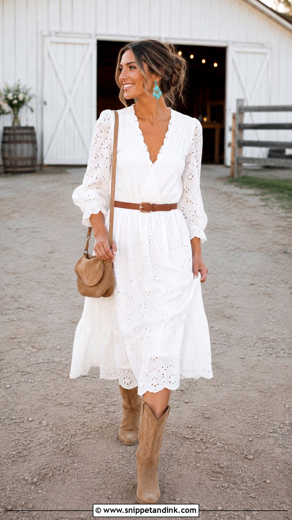 White Western Dress And Boots Outfit - Snippet and Ink - 20 Night Before Wedding Outfit Ideas