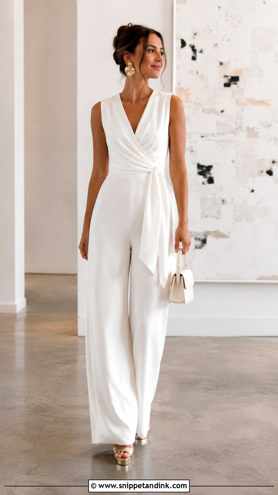 White Wide Leg Jumpsuit Rehearsal Dinner Outfit - Snippet and Ink - 20 Dress Rehearsal Outfit the Bride Ideas