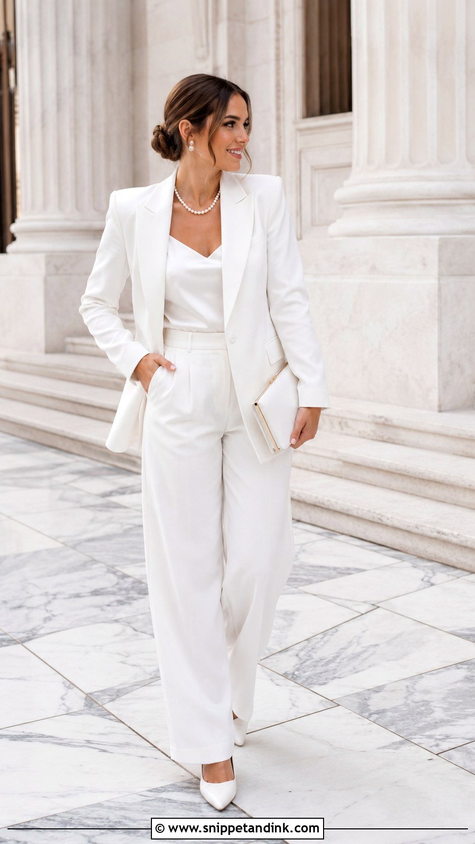 White Wide Leg Pants Court Wedding Outfit - Snippet and Ink - 25 Court Wedding Outfits