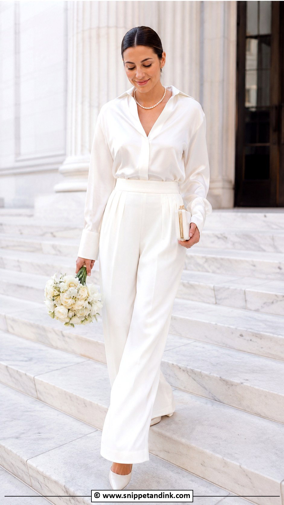 White Wide Leg Pants Courthouse Wedding Outfit - Snippet and Ink - 30 Courthouse Wedding Outfit Ideas
