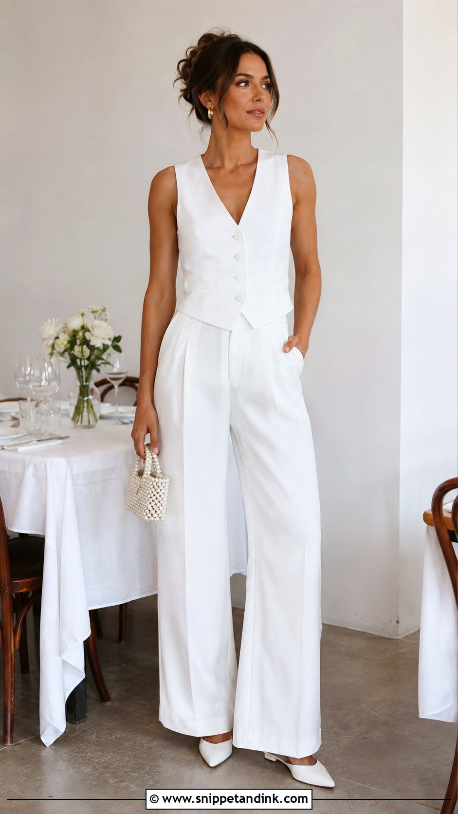 White Wide Leg Pants Set - Snippet and Ink - 20 Casual Non Traditional Wedding Dress Ideas
