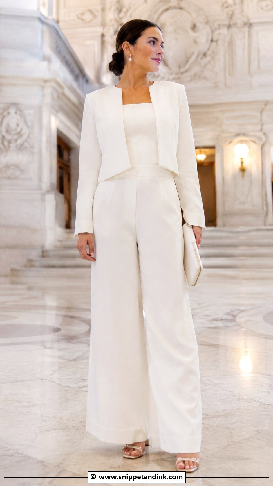White Wide Leg Set Court Wedding Outfit - Snippet and Ink - 30 Court Wedding Outfit the Bride Ideas
