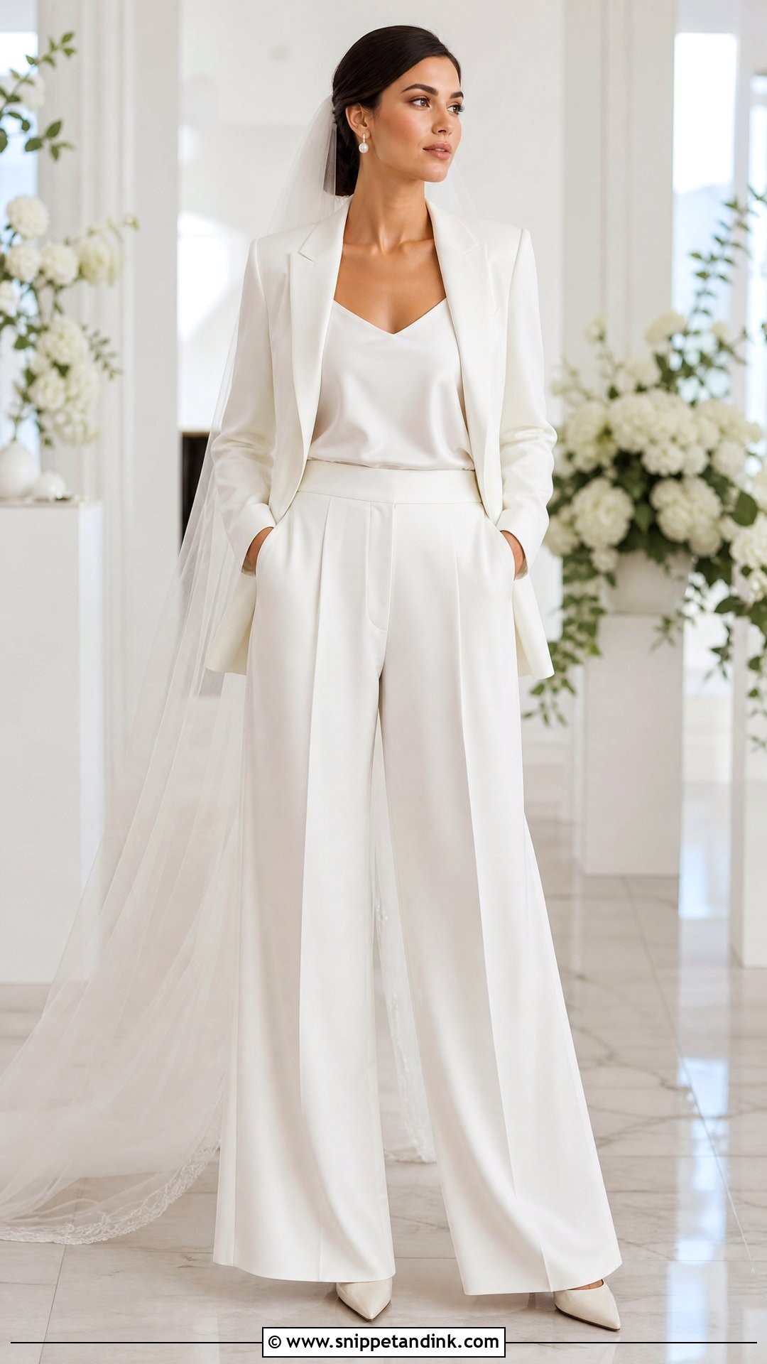 White Wide Leg Wedding Pant Suit - Snippet and Ink - 20 Wedding Pant Suits for Women
