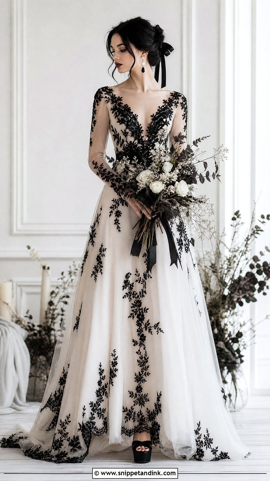 White Witch Wedding Dress With Black Lace - Snippet and Ink - 25 Witch Wedding Dress Ideas