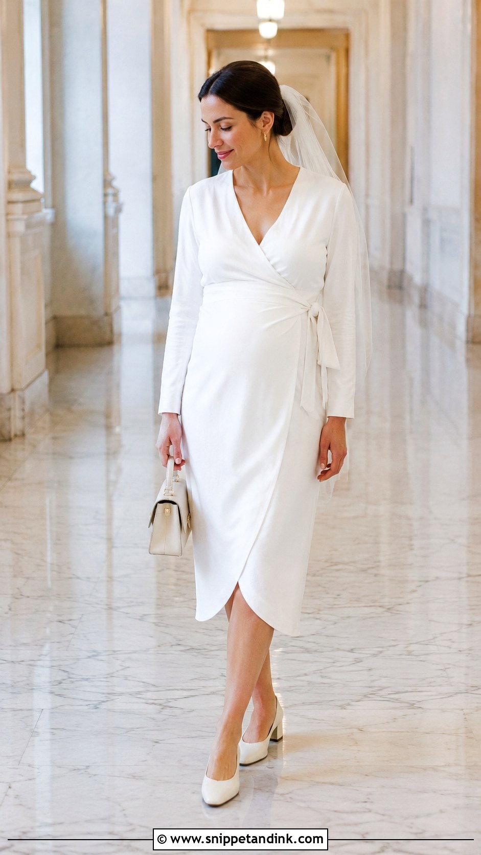 White Wrap Civil Wedding Dress for Pregnant Bride - Snippet and Ink - 20 Civil Wedding Dress for Pregnant Bride Ideas