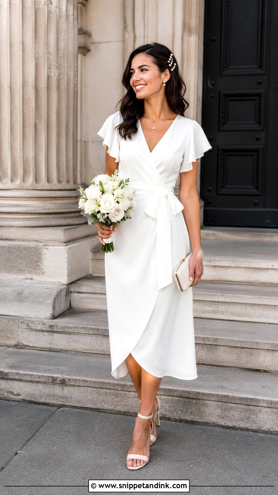 White Wrap Dress Civil Wedding Outfit - Snippet and Ink - 20 Casual Civil Wedding Outfit the Bride Ideas