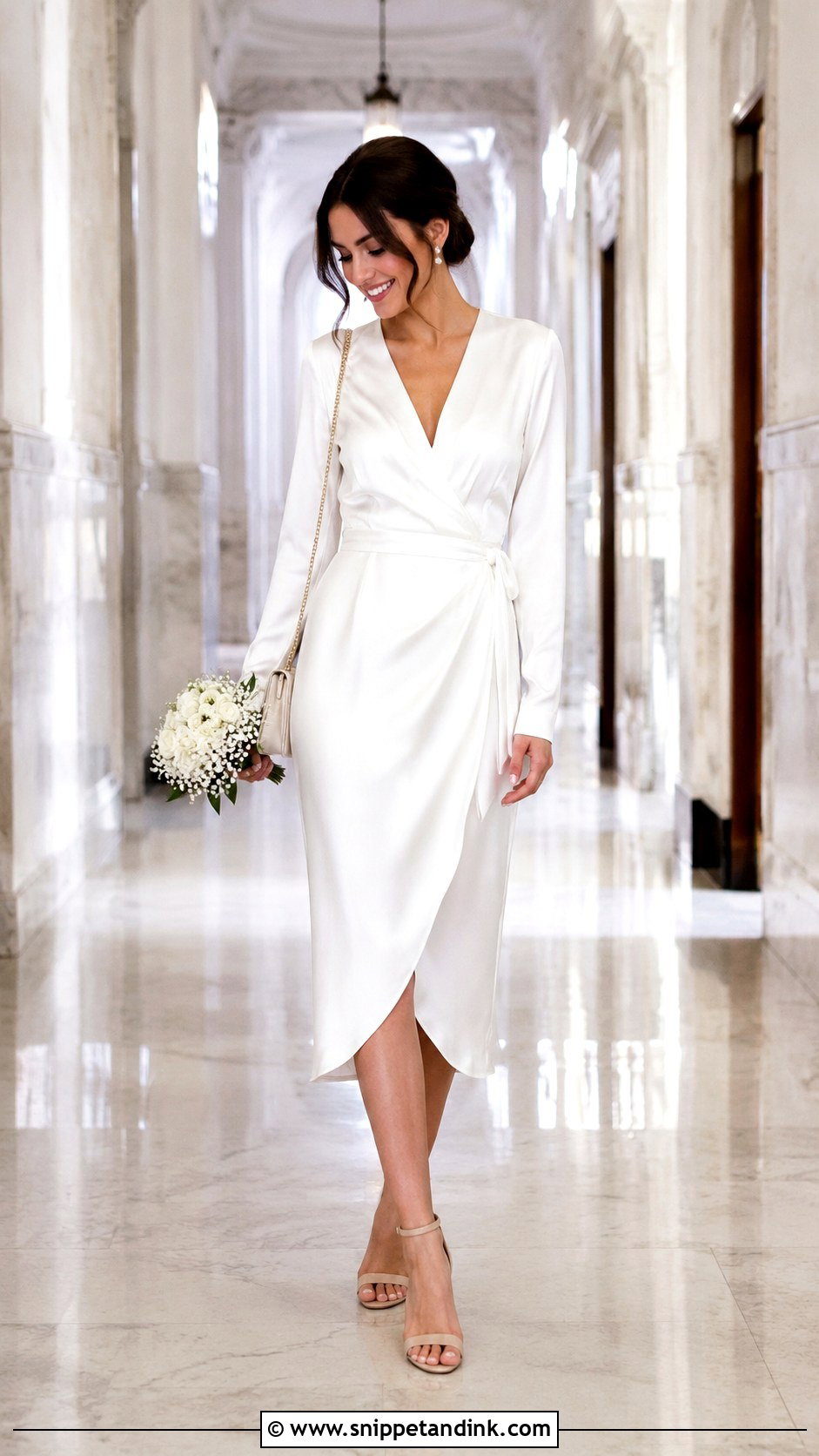White Wrap Dress Court Wedding Look - Snippet and Ink - 25 Simple Court Wedding Dress Ideas