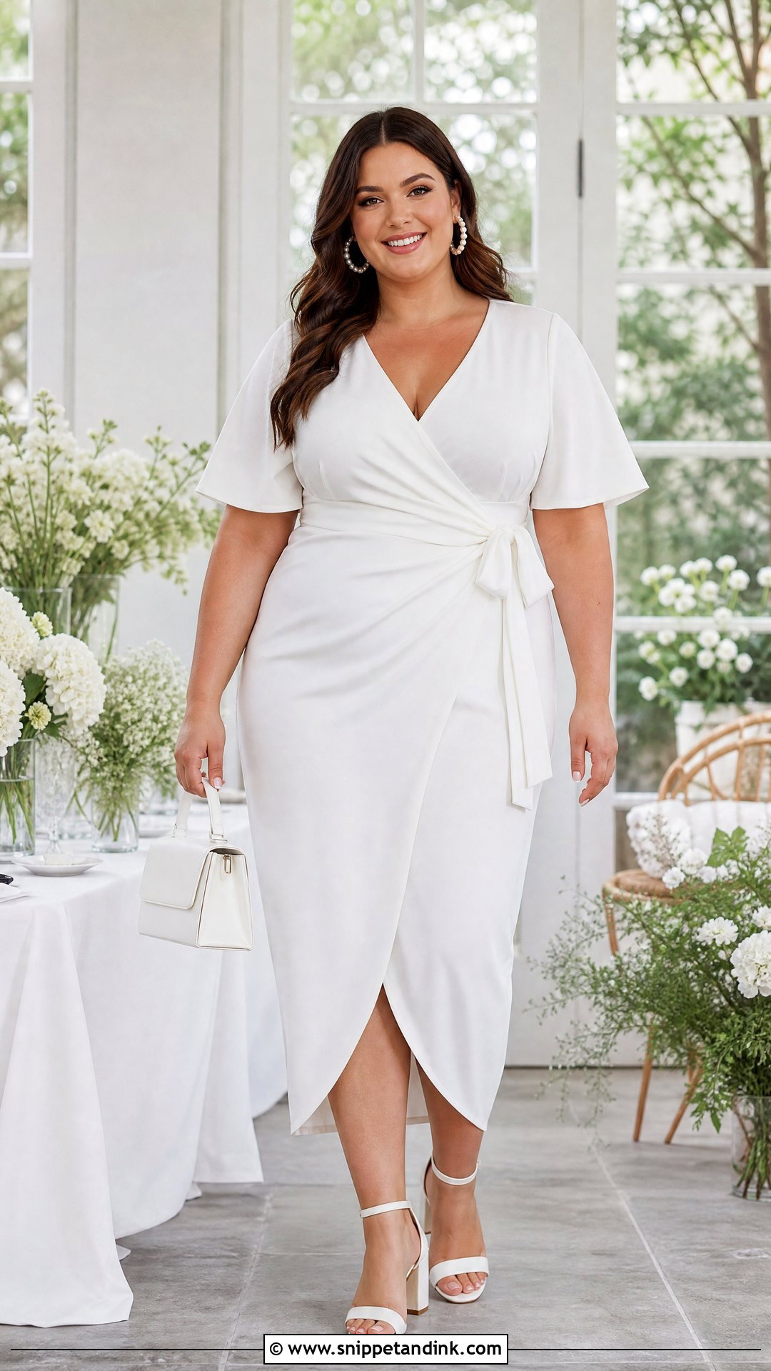 White Wrap Midi Bridal Outfit - Snippet and Ink - 20 White Bridal Outfits