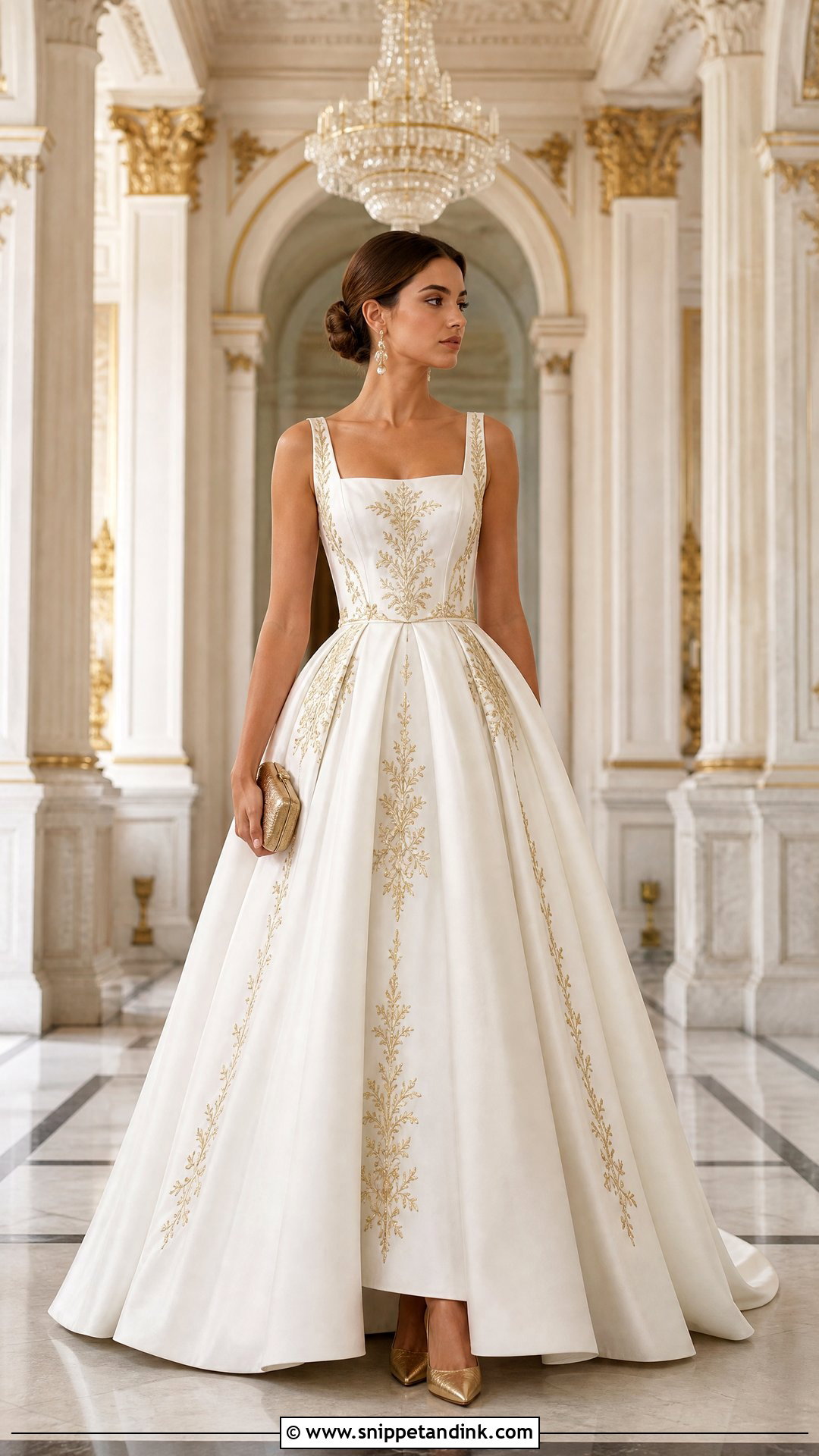 White and Gold Regal Ball Gown - Snippet and Ink - 20 Regal Dress Gowns