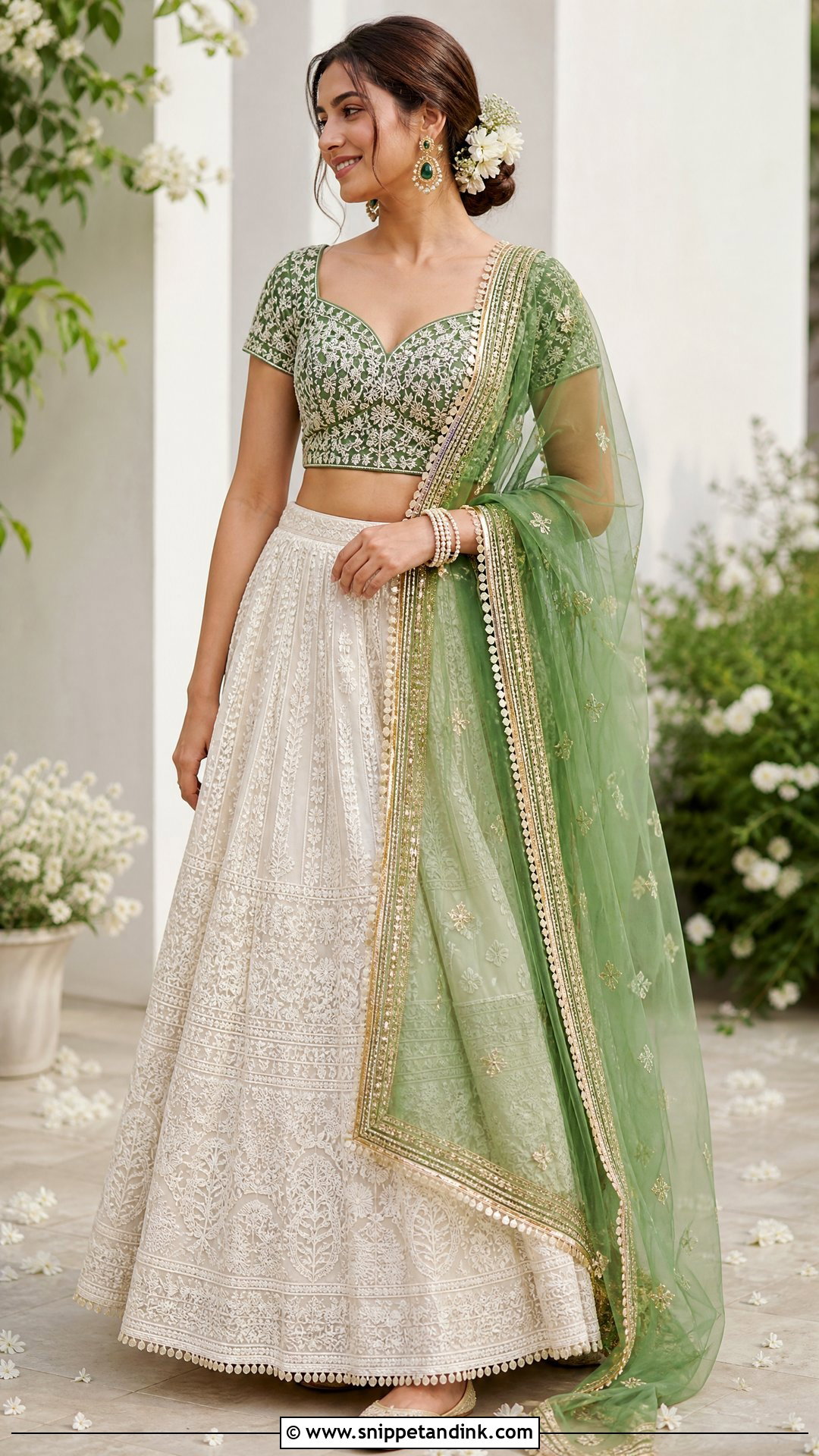 White and Green Chikankari Lehenga for Mehndi - Snippet and Ink - 25 Dresses for Mehndi Function