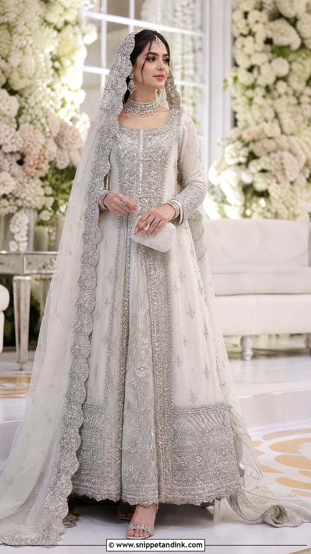White and Silver Pakistani Walima Maxi Dress - Snippet and Ink - 20 Bridal Walima Maxi Dress Pakistani Ideas