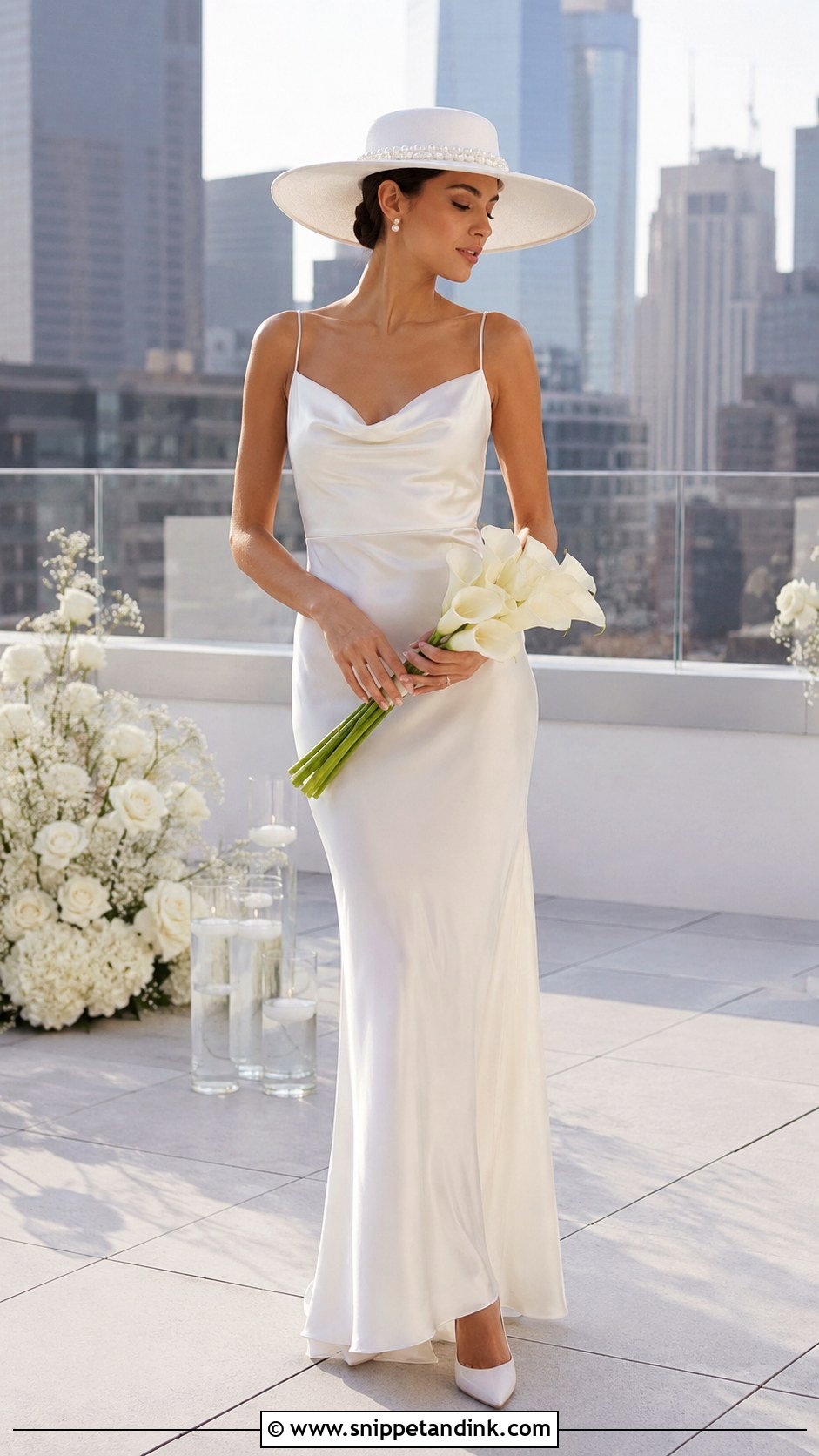Wide Brim Bride Hat With Slip Dress - Snippet and Ink - 20 Bride with Hat Ideas