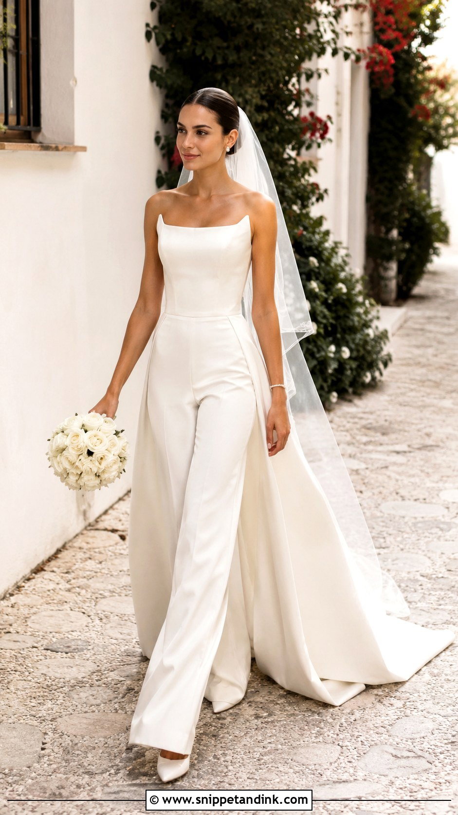 Wide Leg Bridal Jumpsuit With Train - Snippet and Ink - 25 Bridal Jumpsuit with Train Ideas