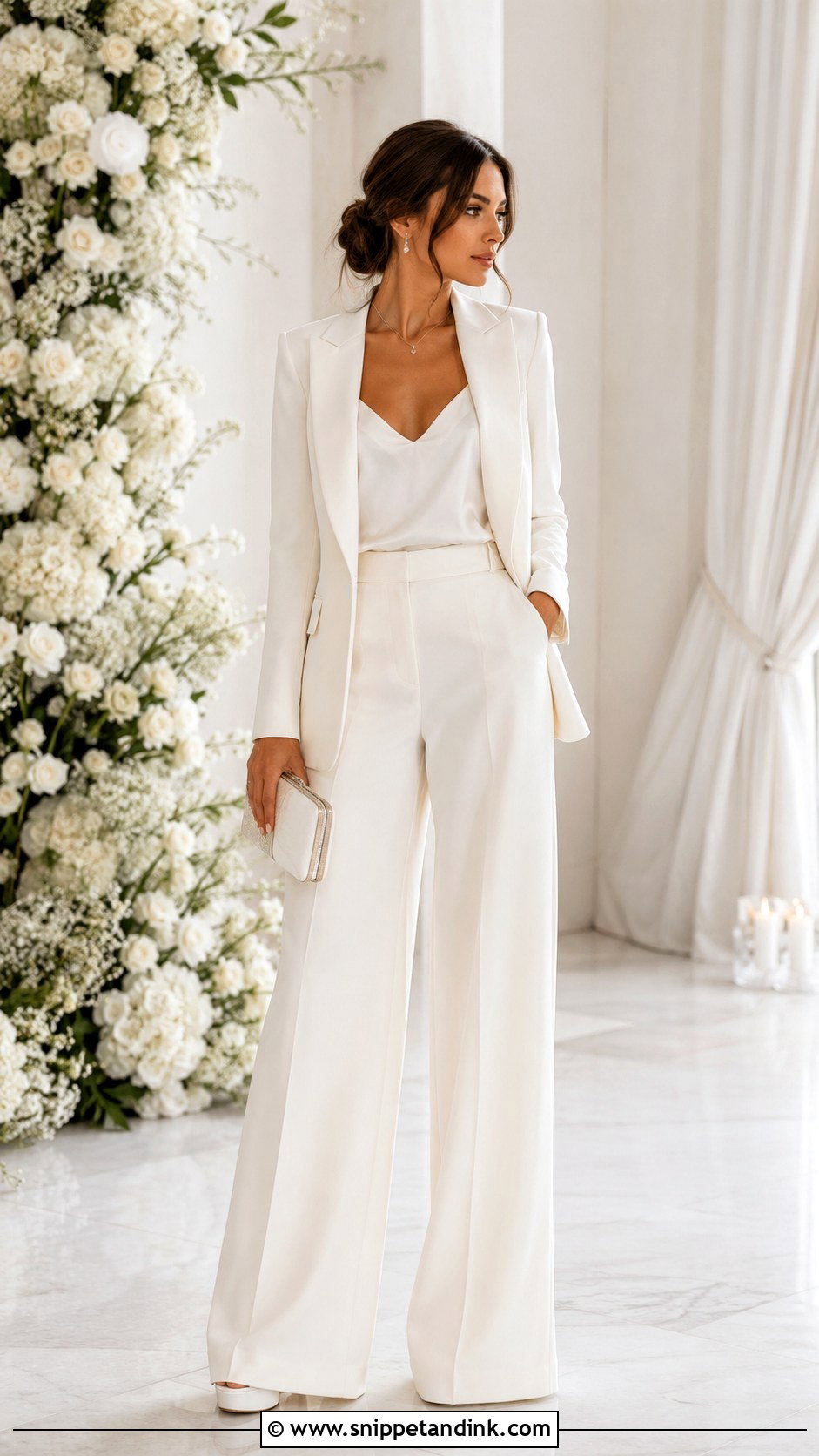 Wide Leg Bridal Pantsuit - Snippet and Ink - 20 Marriage Suit Ideas