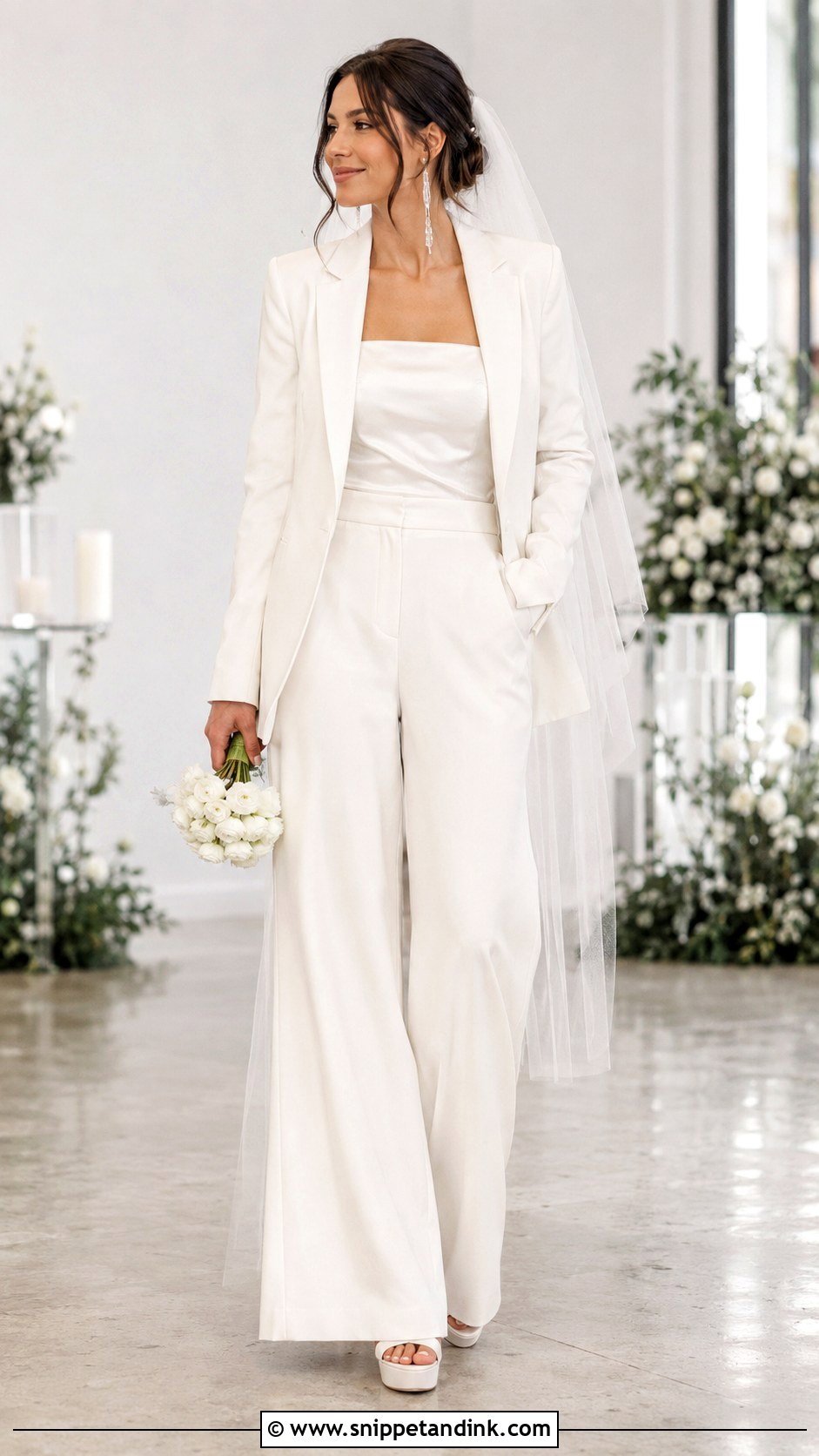 Wide Leg Bride Wedding Suit - Snippet and Ink - 20 Bride Wedding Suit Ideas