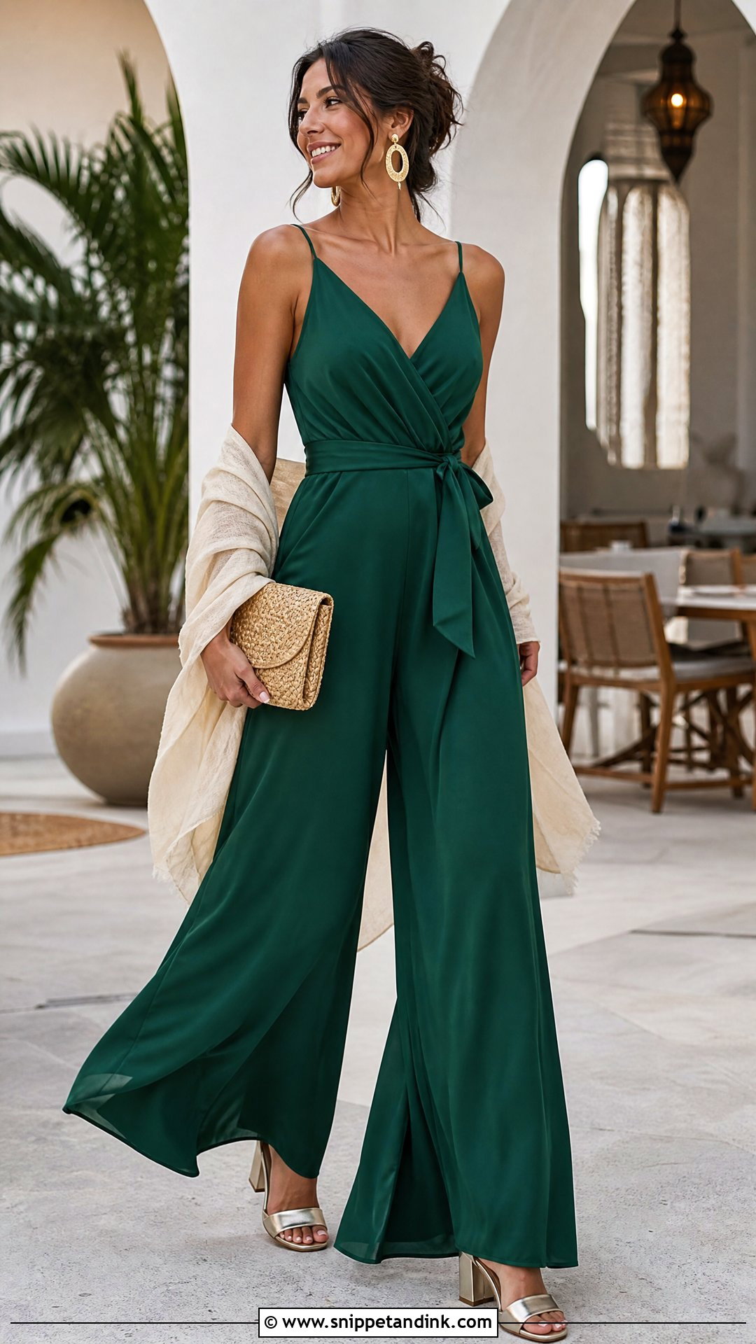 Wide Leg Jumpsuit Bridal Honeymoon Dinner Outfit - Snippet and Ink - 20 Bridal Wardrobe Ideas
