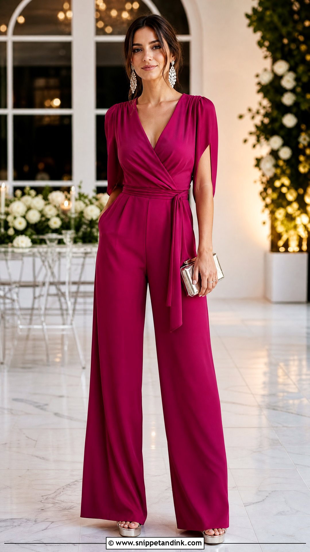 Wide Leg Jumpsuit Wedding Outfit - Snippet and Ink - 20 Sister’s Wedding Outfit Ideas