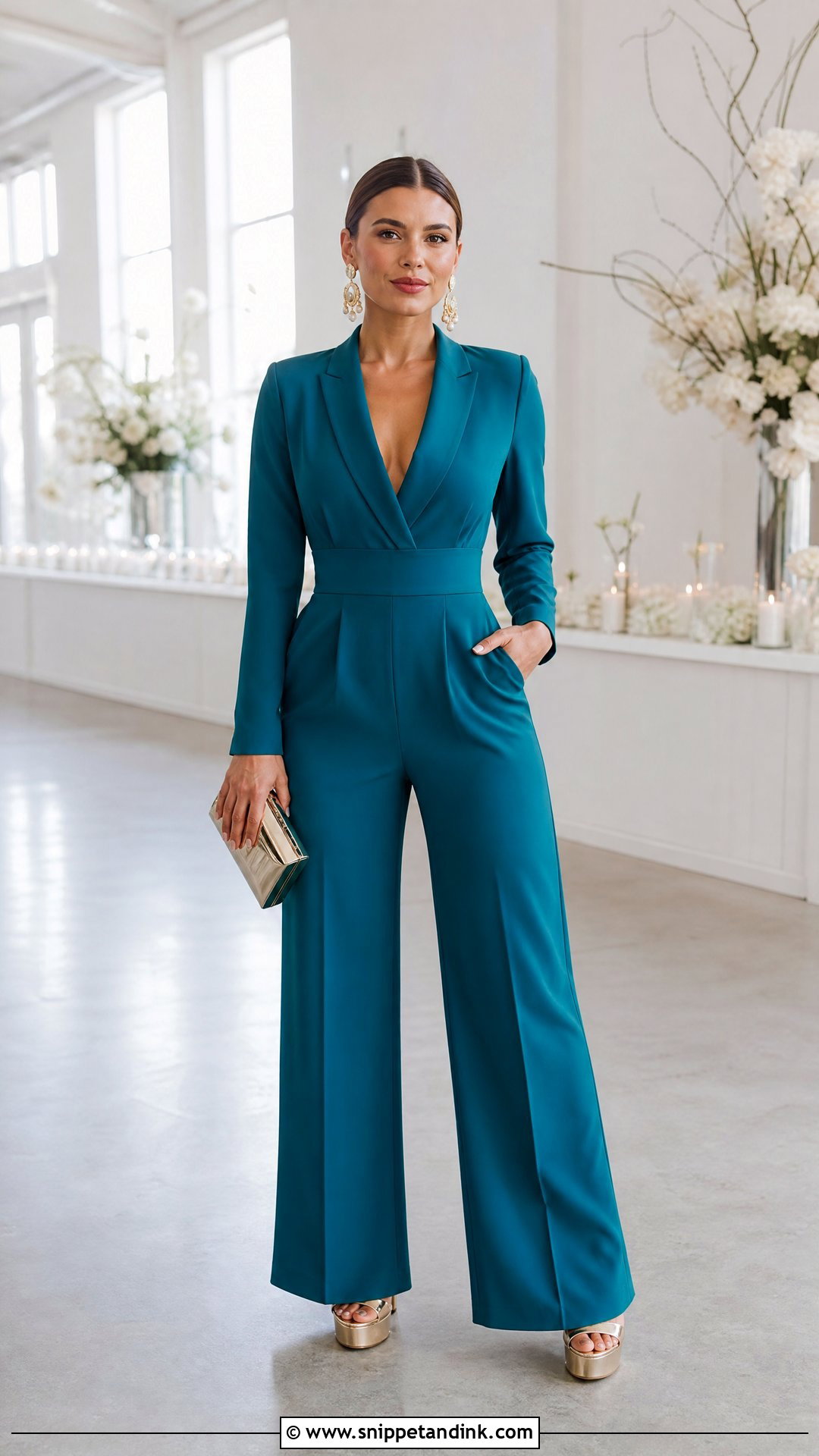 Wide Leg Jumpsuit Wedding Outfit - Snippet and Ink - 20 Wedding Wear for Women Ideas