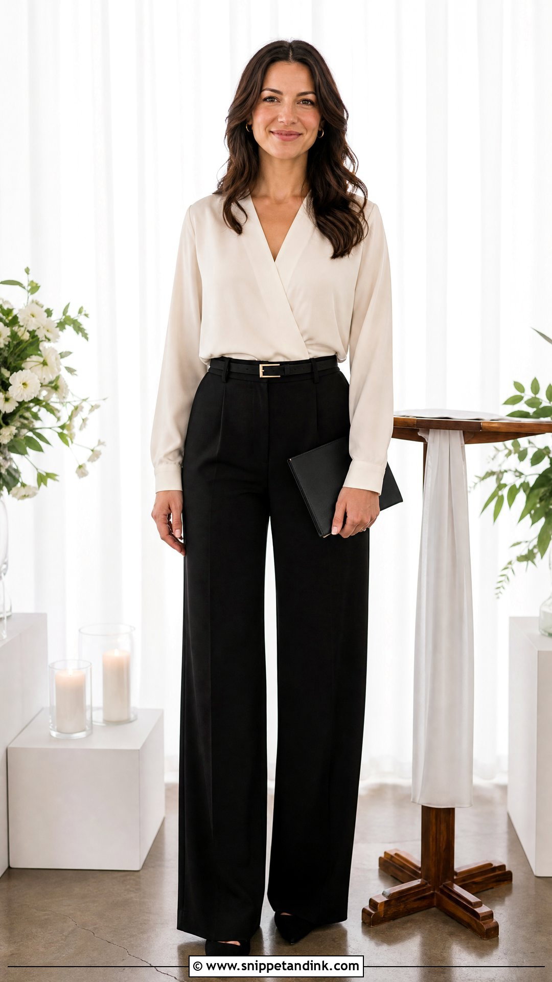 Wide Leg Pants And Blouse Wedding Officiant Attire - Snippet and Ink - 25 Wedding Officiant Attire Ideas