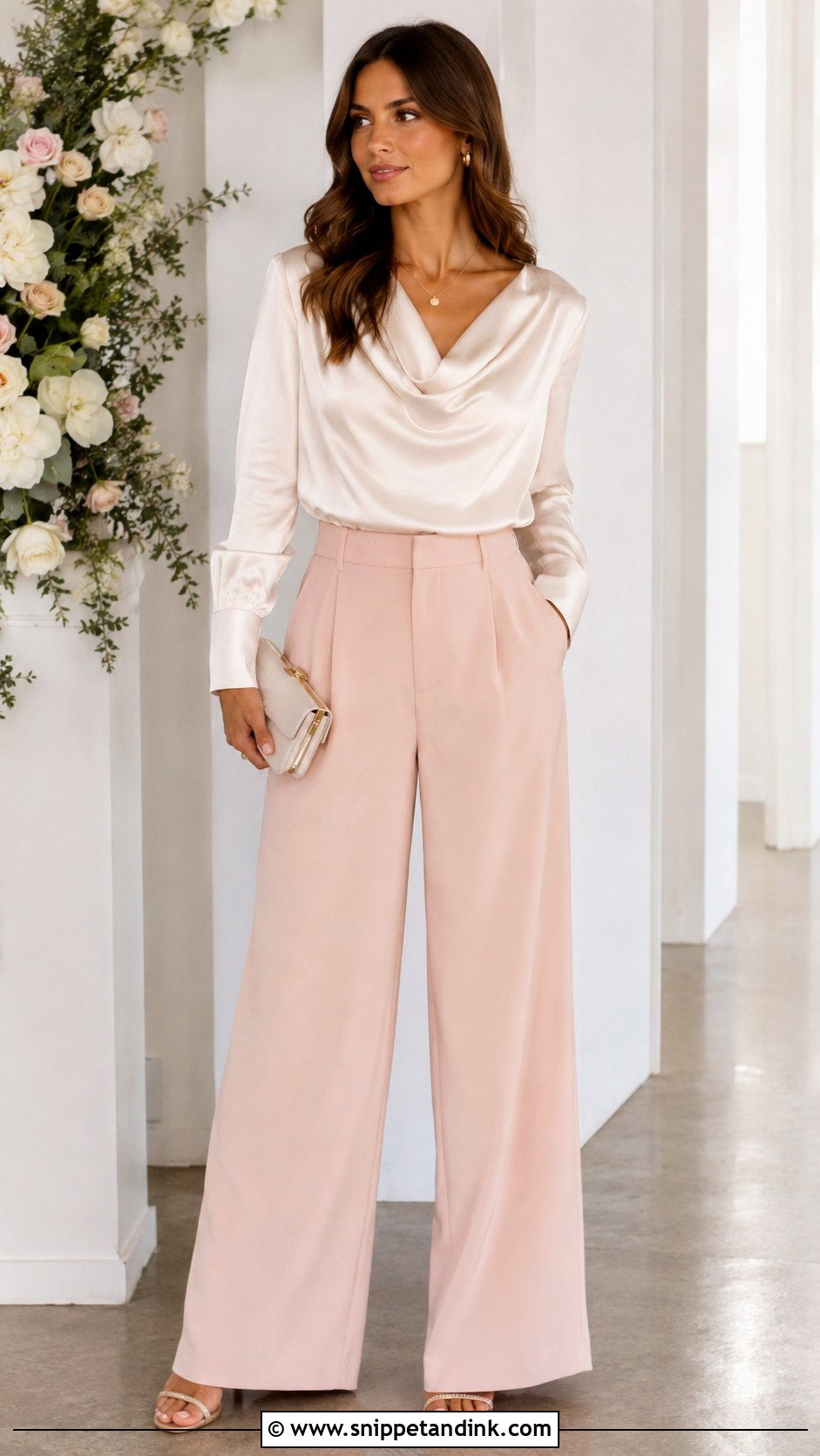 Wide Leg Pants And Blouse Wedding Outfit - Snippet and Ink - 25 Wedding Outfits Ideas
