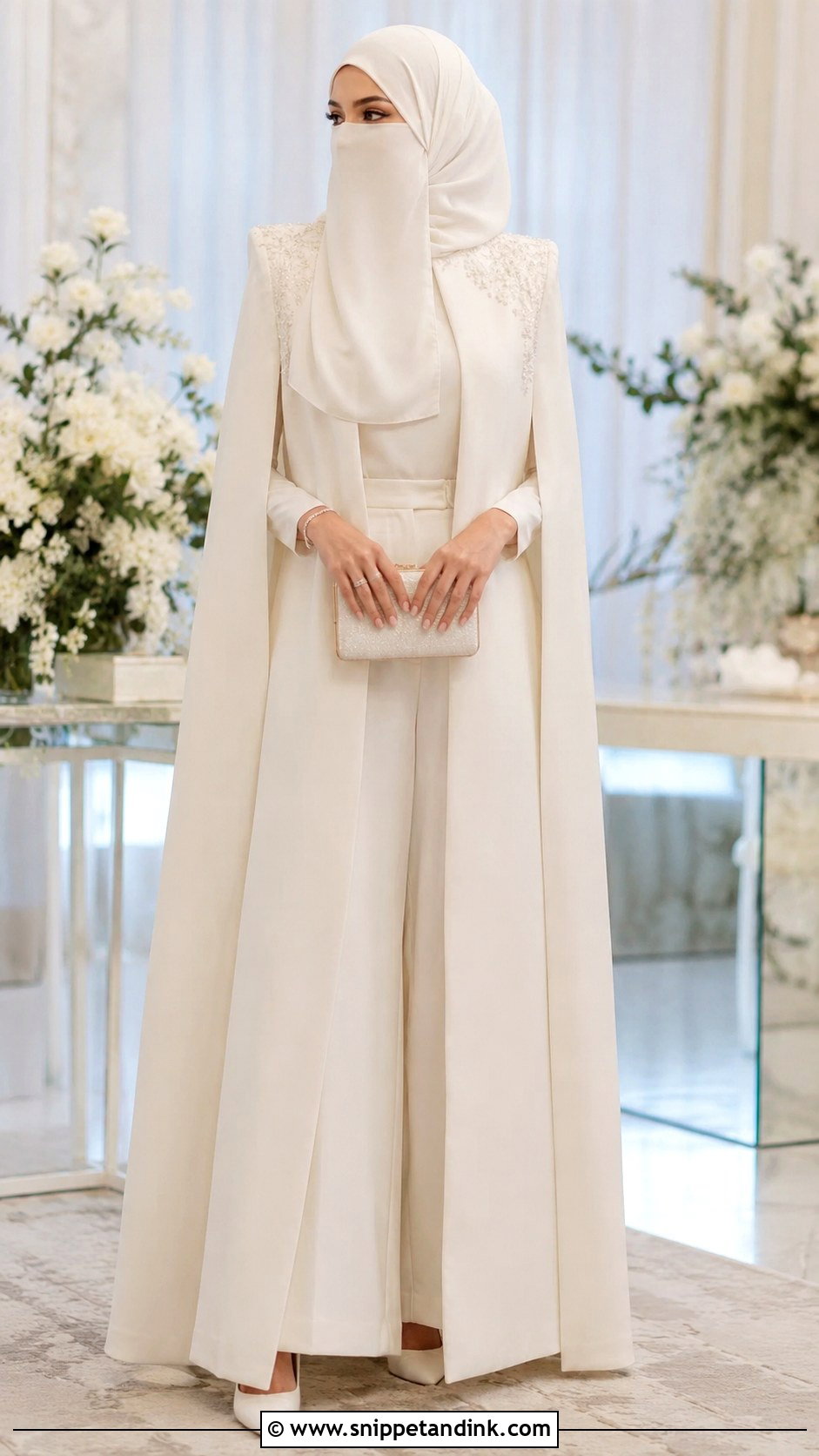Wide Leg Pants Niqab Bride Outfit - Snippet and Ink - 30 Niqab Bride Ideas