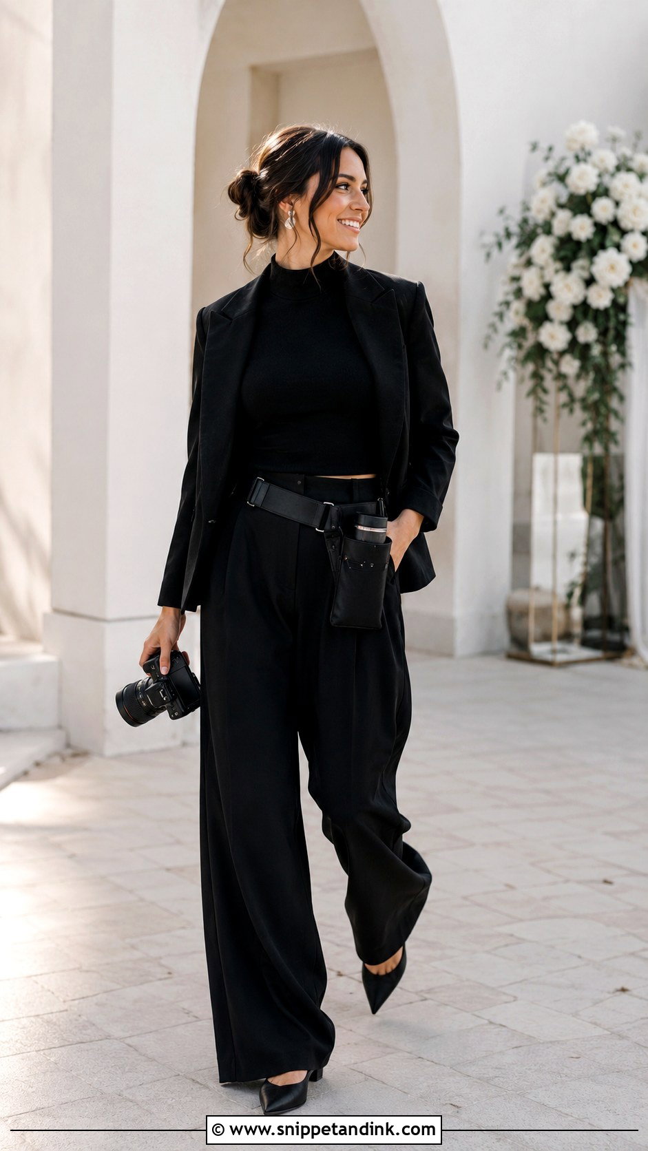 Wide Leg Pants Wedding Photographer Outfit - Snippet and Ink - 20 Wedding Photographer Outfit What to Wear Ideas
