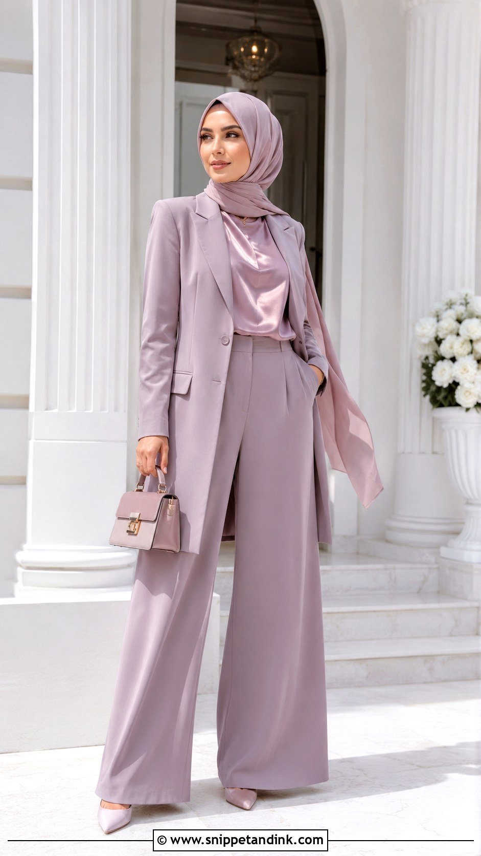 Wide Leg Pantsuit With Hijab - Snippet and Ink - 30 Wedding Hijab Styles