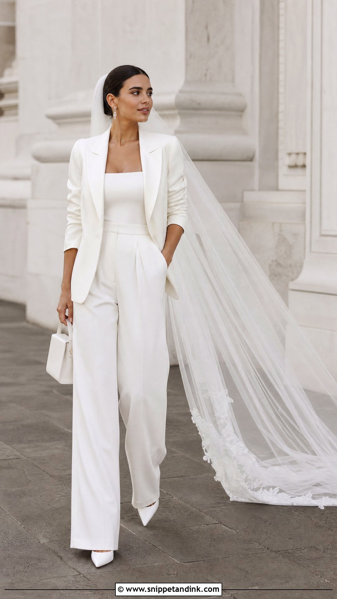 Wide Leg Wedding Trousers With Fitted Blazer - Snippet and Ink - 20 Wedding Trousers Brides Ideas