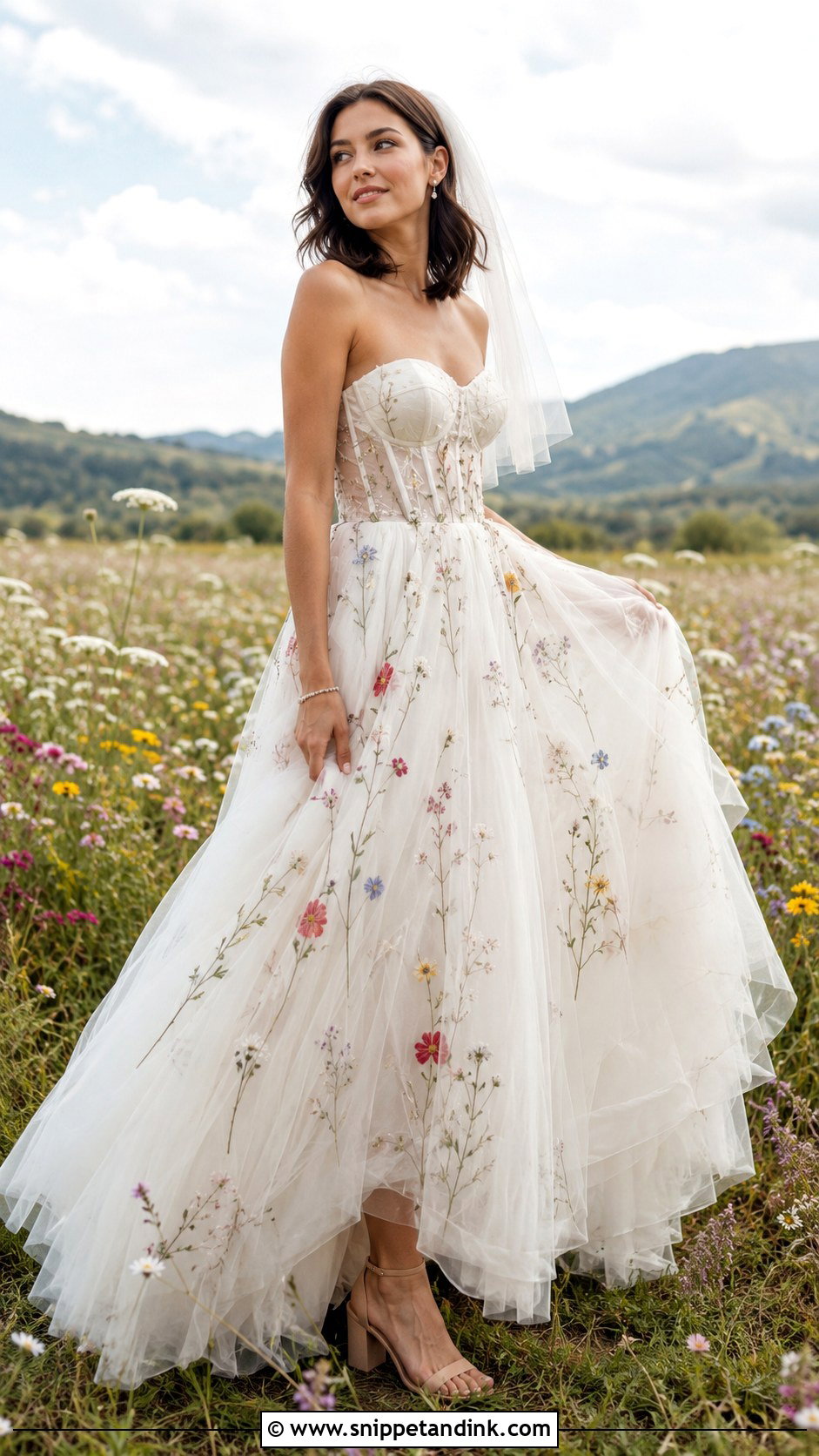 Wildflower Embroidered Tulle Wedding Dress - Snippet and Ink - 20 Nature Inspired Wedding Dress Ideas