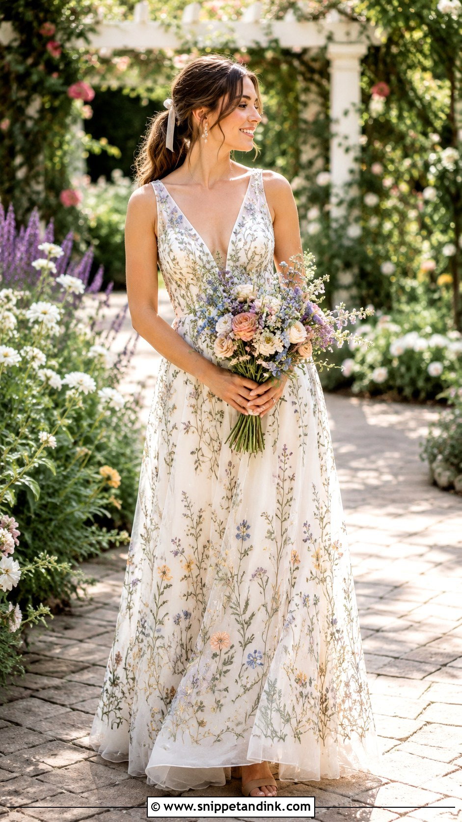 Wildflower Embroidered Wedding Dress With Colorful Accessories - Snippet and Ink - 20 Granola Wedding Dress Ideas