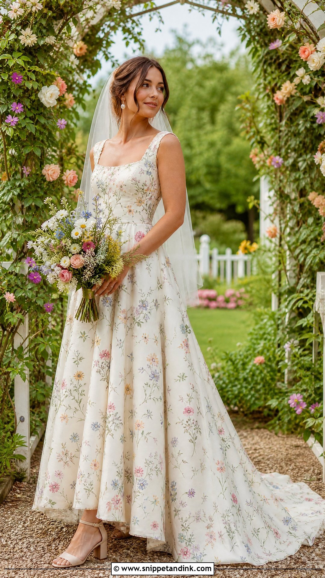 Wildflower Print Cottage Wedding Dress - Snippet and Ink - 25 Cottage Wedding Dress Ideas
