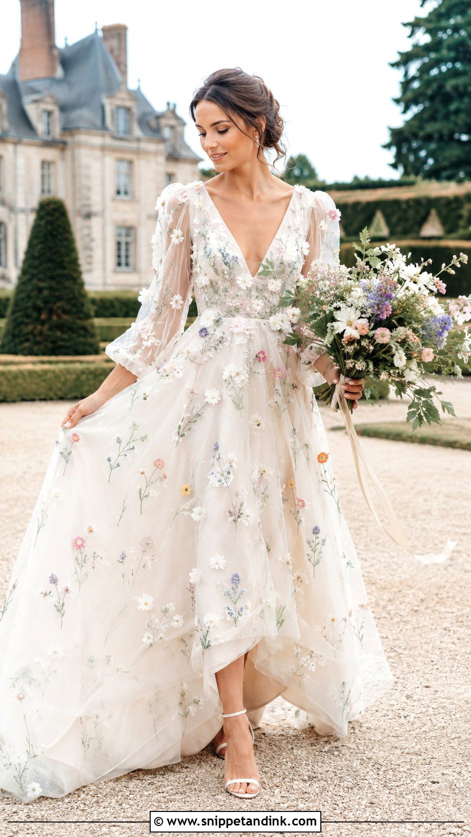 Wildflower Wedding Dress With 3D Flowers - Snippet and Ink - 25 Wildflower Wedding Dress Ideas